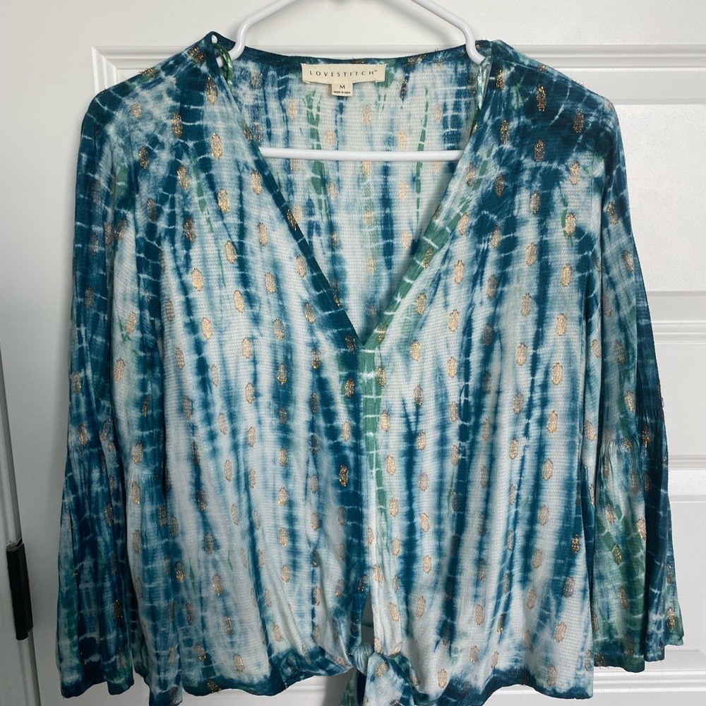 Lovestitch blouse. TieDye and gold details
